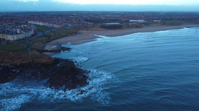 Relaxing coastal view at Tynemouth with gentle waves at Longsands Beach - Newcastle coastline