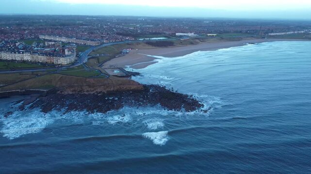 Incredible view over Newcastle coastline with Tynemouth beach and coastal landscape - North East England