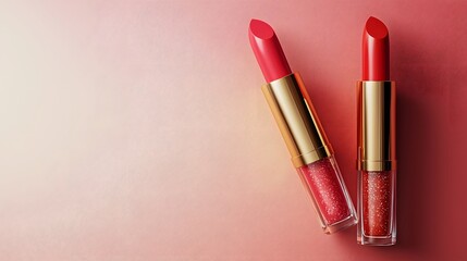 Luxury 3D Lipstick and Lip Gloss Cosmetic Product Mockup Banner with Transparent Background