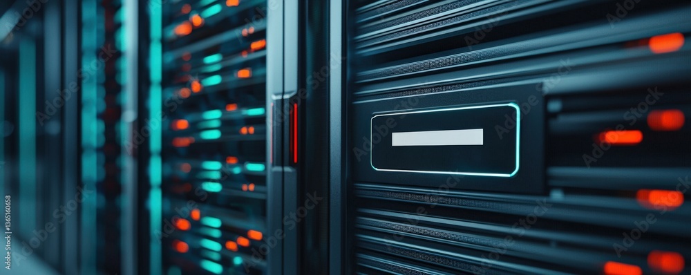 Aufkleber cyber security awareness password training concept. futuristic data center with illuminated server r