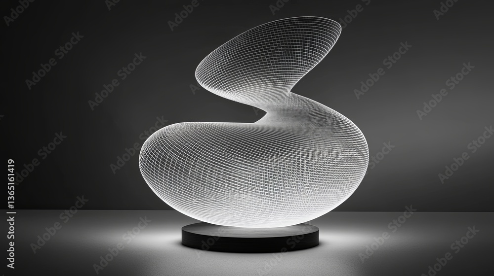 Poster contemporary sculptural design featuring a dynamic light structure in a minimalist setting