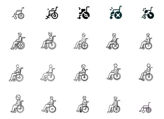Naklejka premium A set of 20 icons symbolizing wheelchair accessibility and inclusive design