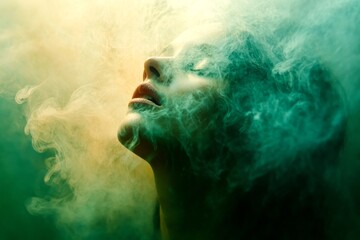 Hallucination - due to carbon monoxide poisoning: abstract image of physical state. Metaphorical carbon monoxide poisoning awareness of a mental illusion. Symptoms of neurological disease.