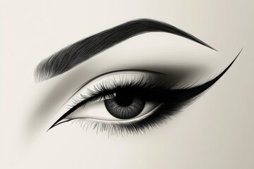 Fototapeta premium Close-up of a beautifully styled eye with dramatic eyeliner and intricate eyelashes on a soft background