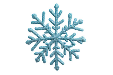 Sparkling blue snowflake on black background – winter holiday decoration, cut out