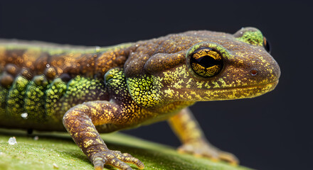 Obraz premium Detailed macro of a colorful salamander showcasing its intricate skin patterns