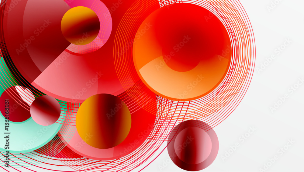 Poster Abstract composition of overlapping circles with smooth gradients and transparency effects. Clean and modern design emphasizing depth, symmetry, and a minimal aesthetic