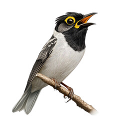 Fototapeta premium Melodious Magpie Lark: A detailed, artistic illustration of a Magpie Lark perched on a branch, its song fills the air with chirps and trills.