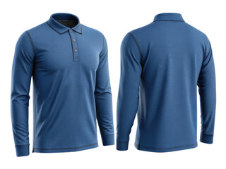 Stylish polo shirt template featuring modern design with long sleeves and sleek blue color perfect for casual or sporty occasions