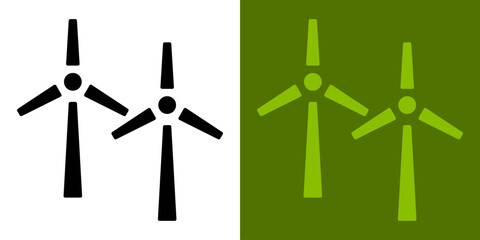 Wind turbine icon set. Renewable energy symbol, eco-friendly power generation, wind farm concept. Sustainable electricity and environmental conservation illustration for green energy projects.