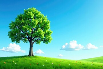 Obraz premium Single tree against a bright blue sky with few clouds, serene, branches, solitary