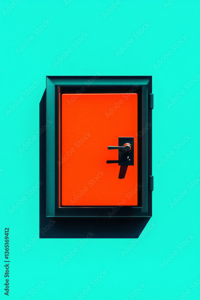 Poster a digital art composition featuring an open bank safe with a teal background designed to highlight