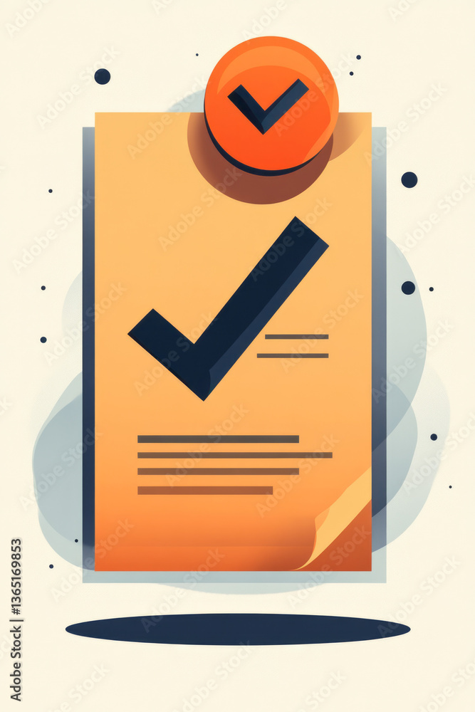 Aufkleber a vector illustration of a document icon in flat style, showing a checkmark with paper folds on the