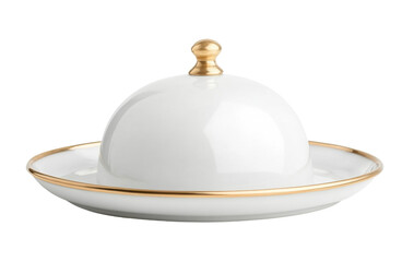 Fototapeta premium Elegant white ceramic butter dish with gold accents and lid, cut out