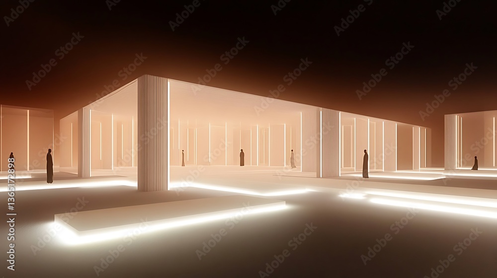 Poster surreal minimalist architecture illuminated with ambient and diffused lighting