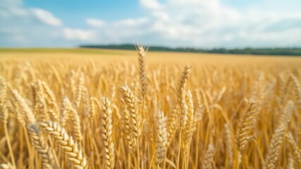 Fototapeta premium Golden Wheat Field Under a Sunny Summer Sky