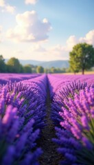 Obraz premium Vibrant lavender field, dreamy light, romantic scene, background, texture, stock
