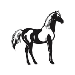 A sleek black and white vector illustration of a baby horse with a small tear rolling down its cheek on a white background