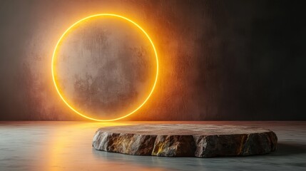 An abstract image of a circular light installation against a dark backdrop highlights the interplay of light and shadow, evoking a sense of mystery and contemplation.