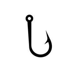 A simple metal fishing hook featuring a sharp point and classic curved design for effective fishing.