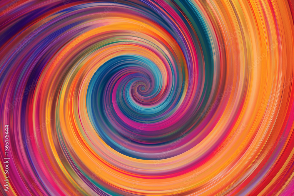 Poster swirling spiral patterns in vibrant colors, creating a hypnotic effect.