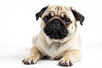 Adorable pug dog, isolated on white background , background, happy, domestic