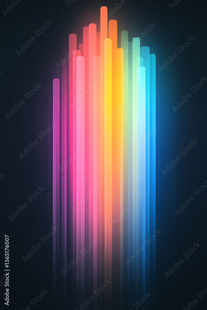 Poster a bold digital background showcasing striking vertical light streaks in an array of colors,