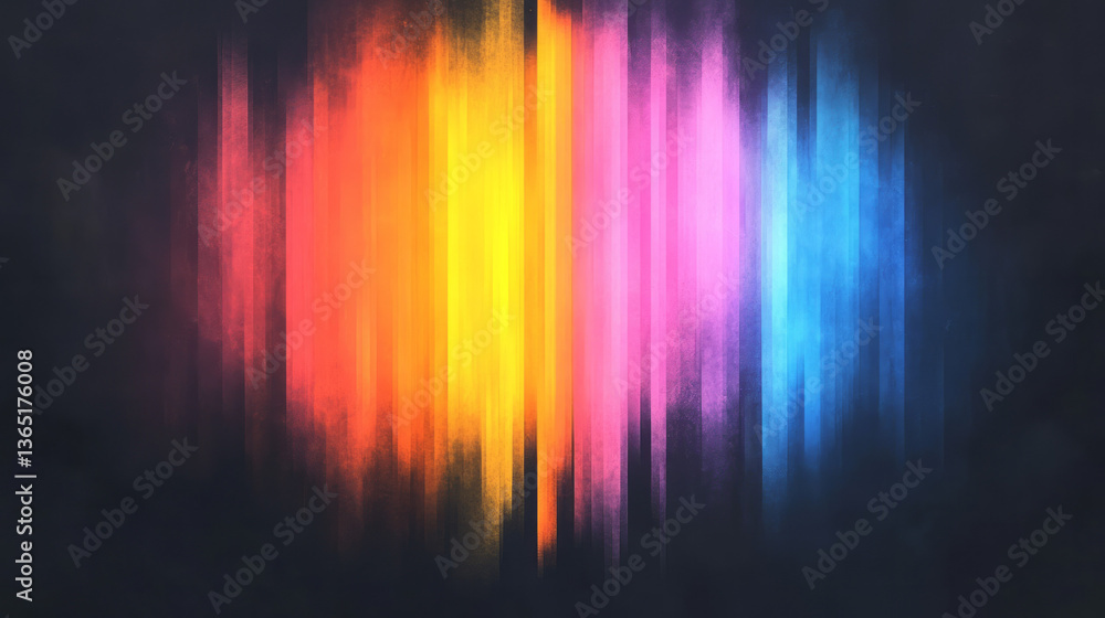 Poster a vibrant digital art background with colorful vertical streaks, set on a dark canvas to create an