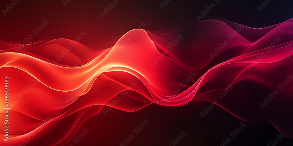 Poster abstract red waving lines design flowing with light and shadows