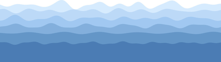 Abstract blue gradient waves forming a tranquil mountain landscape.