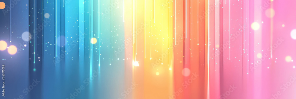 Poster a dynamic digital illustration featuring colorful vertical lines of light and data, layered over a