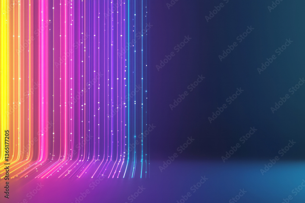 Poster a modern ai-generated digital backdrop featuring vibrant vertical light streaks and data flows on a