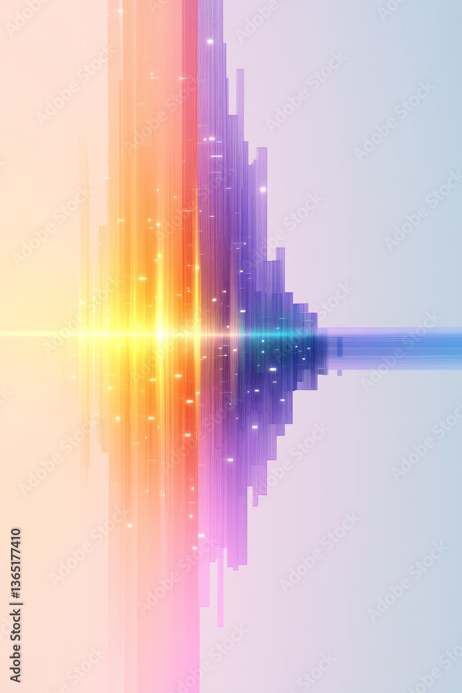 Poster a dynamic digital design with vivid vertical light and data lines, presented on a gradient