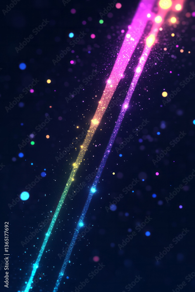 Aufkleber an energetic digital background with colorful, glowing vertical lines and dynamic pixelated effects