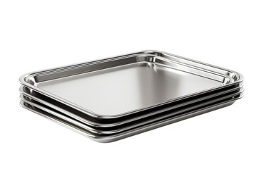 A stack of stainless steel trays, transparent background