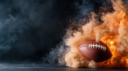 A striking image of a football amidst an explosion of smoke and debris, representing the thrilling dynamics and high-energy nature of football sports.