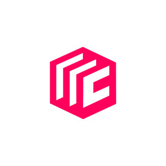 A stylized geometric logo featuring two white, angled, parallel shapes resembling the letter "C" or an open book, positioned within a pink hexagon.