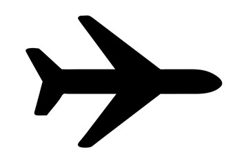 Obraz premium Simple Flat Black Airplane Icon Isolated on Transparent Background