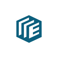 A stylized geometric logo featuring two white, angled, parallel shapes resembling the letter "E" or an open book, positioned within a dark teal or petrol blue hexagon.