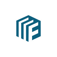 A stylized geometric logo featuring two white, angled, parallel shapes resembling the letter "F" or an open book, positioned within a dark teal or petrol blue hexagon.