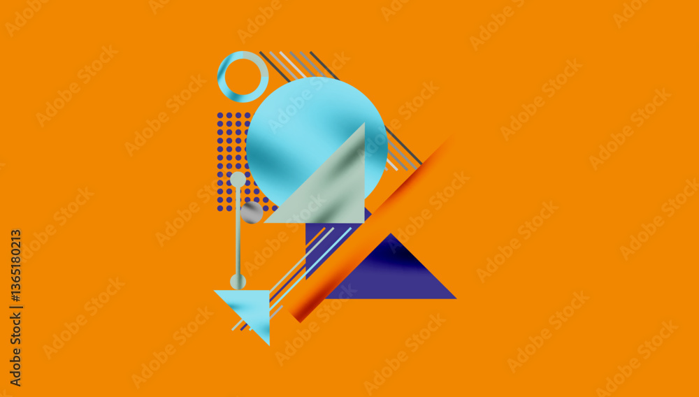 Poster circles, triangles, squares, rings and lines with shadow effect