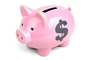 Obraz premium Pink pig pig piggy bank on white background with American dollar sign
