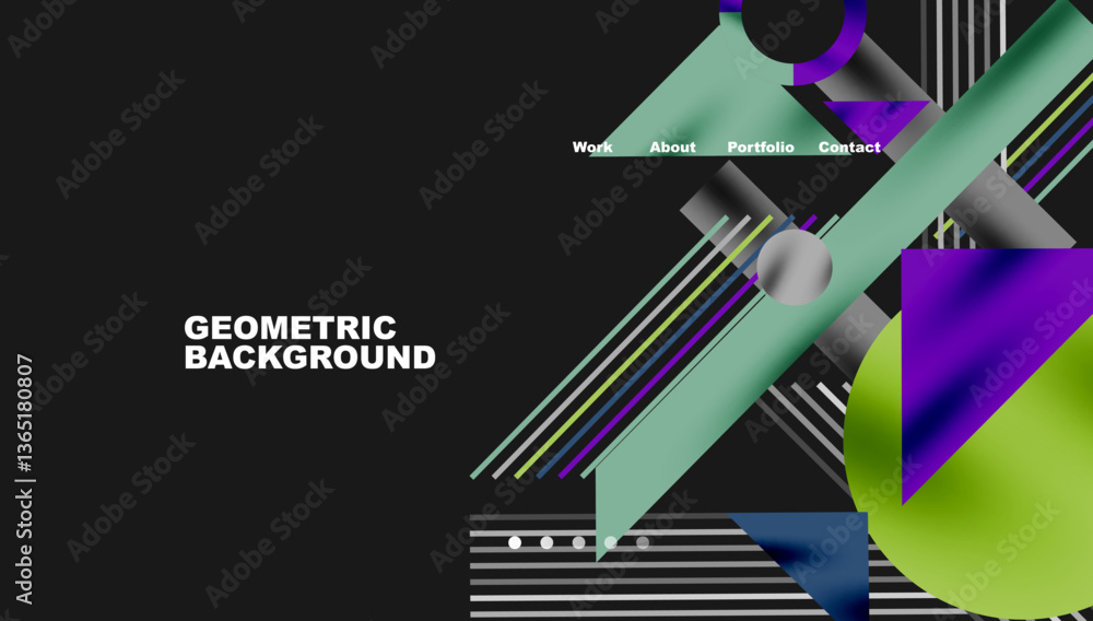 Poster circles, triangles, squares, rings and lines with shadow effect