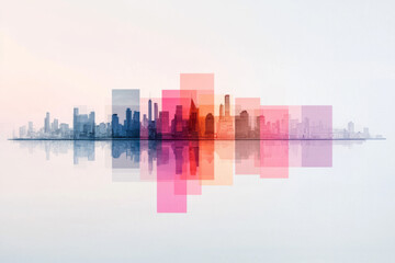 Obraz premium Beautiful, colorful collage concept of a futuristic technology hub, contemporary colors and mood