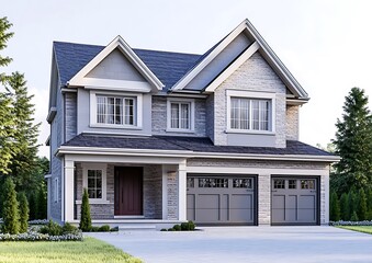 3D rendering of a simple two-story house plan