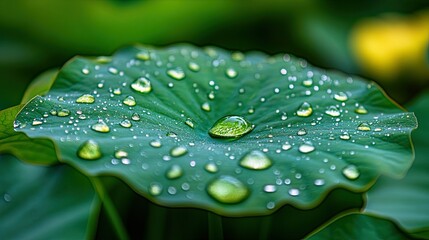 Water Drop on Green Lotus Leaf, Capturing the Beauty of Nature After a Refreshing Rain 