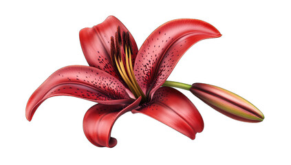 a vibrant red lily flower with intricate details and a single bu