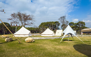 Modern Camping Tents Nestled in a Serene Natural Setting