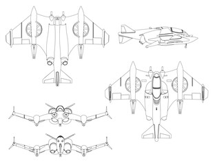 Obraz premium A drawing of a Combat fighter with a wing on the side. The plane is shown in different angles