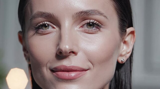 Close-up portrait of a beautiful young model woman looking at the camera.